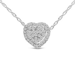 Halskette mit Herzanhänger aus Sterlingsilber mit Diamanten im Pavé-Stil (1/3 Cttw)