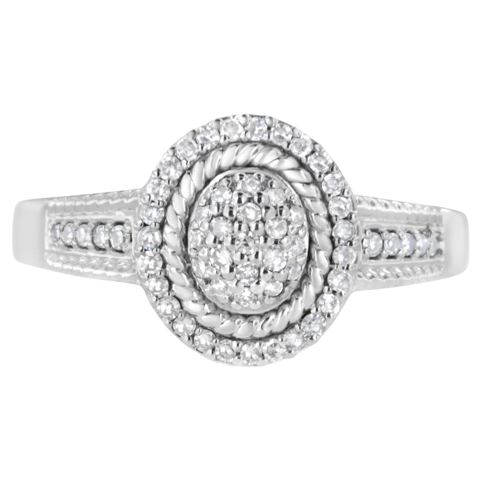 Sterling Silver 1/3 Cttw Pave Set Round-Cut Diamond Braided Halo Cocktail Ring