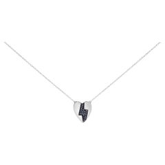 Sterling Silver 1/3 Ctw Blue Diamond Heart and Lightning Bolt Pendant Necklace