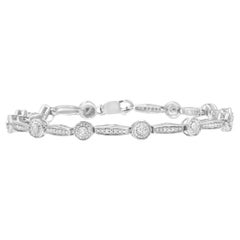 Sterling Silver 1/4 Carat Diamond Circle and Rectangle Shaped Halo Link Bracelet