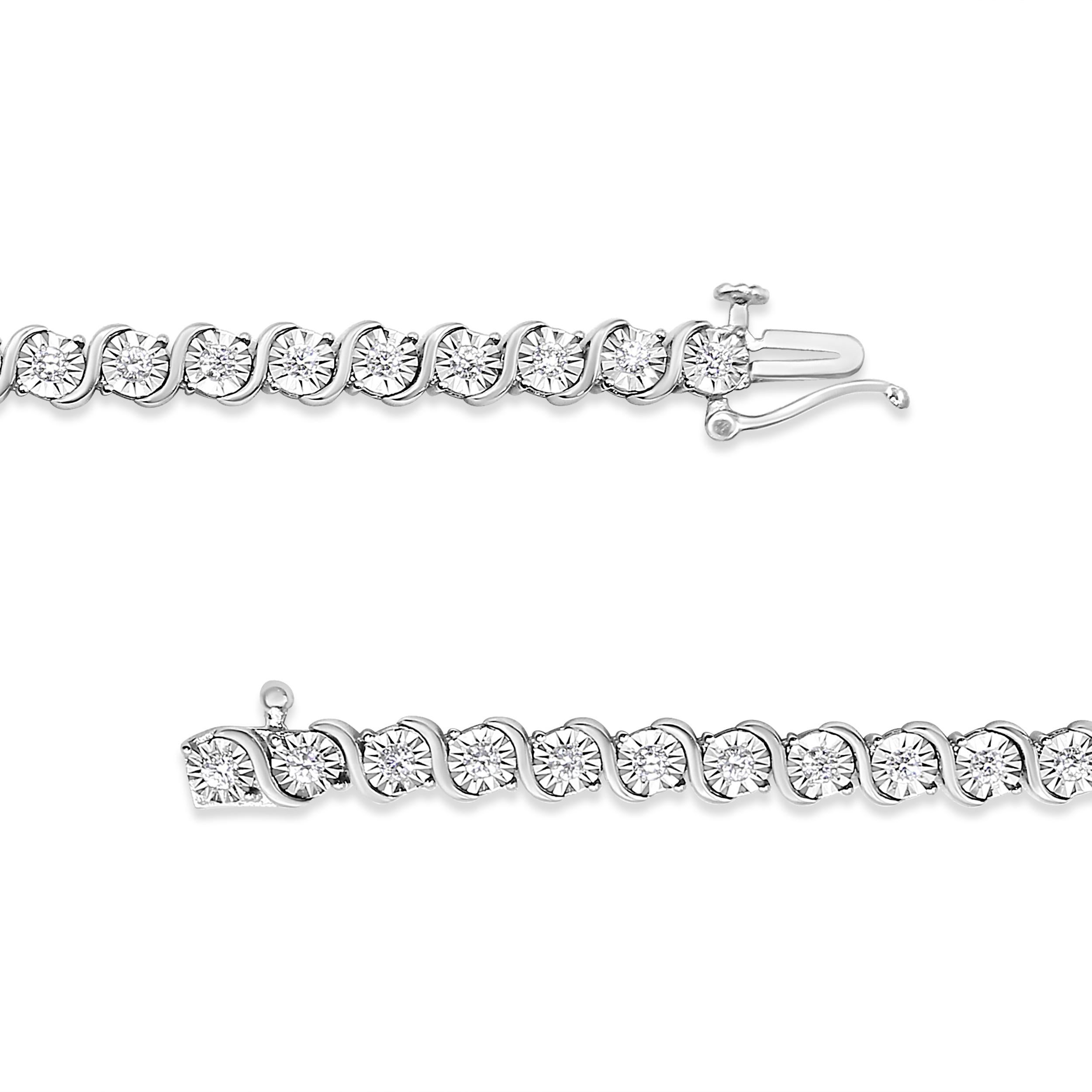 Contemporain Bracelet tennis à maillons « S » en argent sterling avec diamants ronds de 1/4 carat en vente