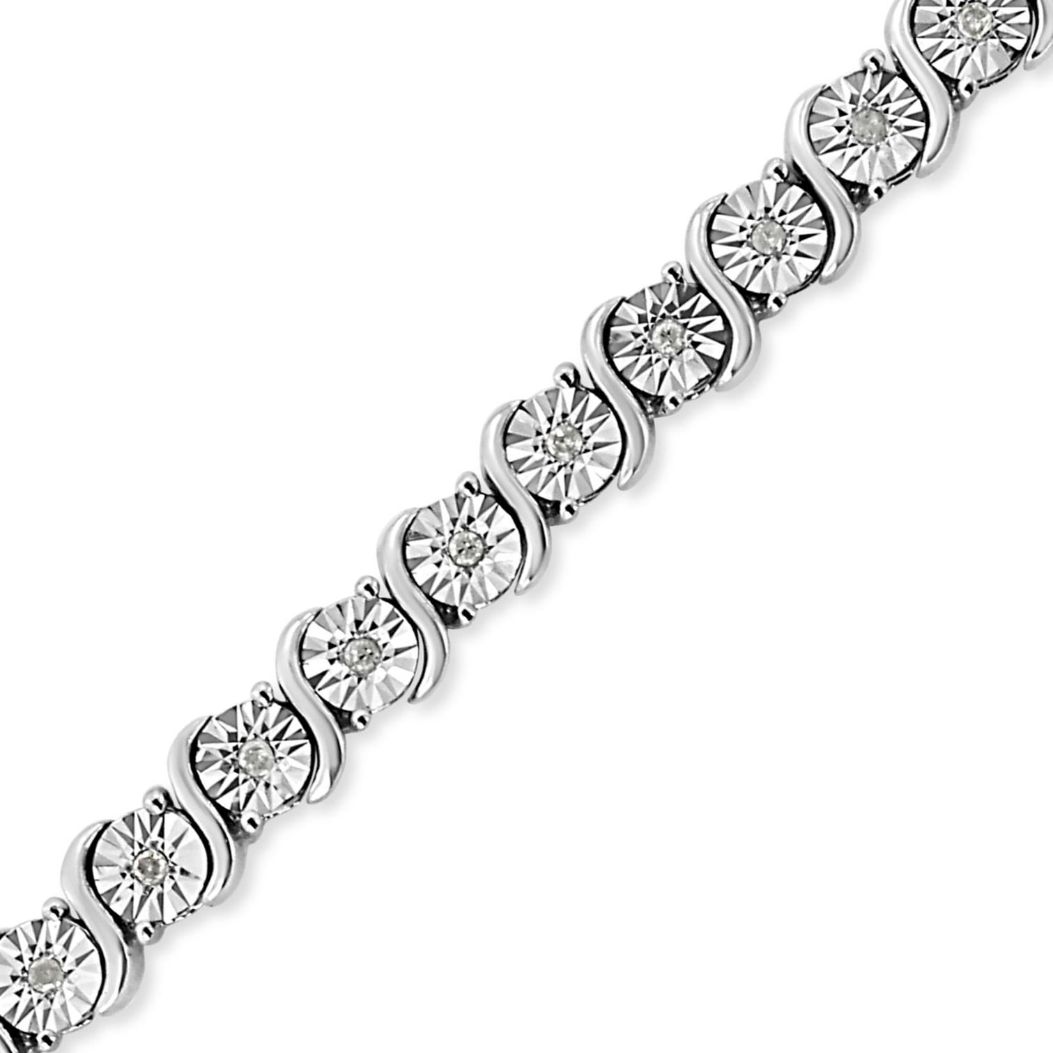 Taille ronde Bracelet tennis à maillons « S » en argent sterling avec diamants ronds de 1/4 carat en vente