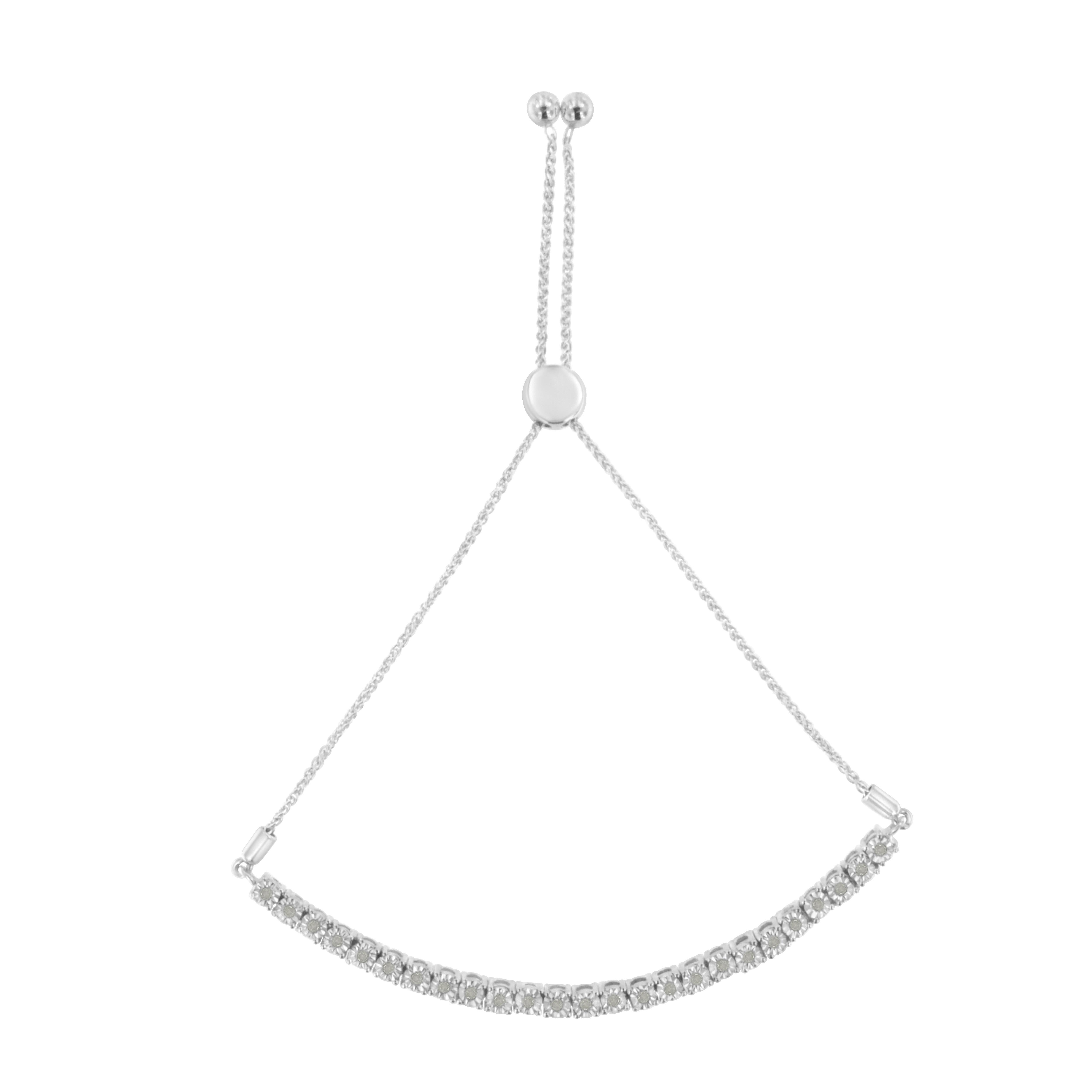 Elegant and timeless, this gorgeous .925 sterling silver bracelet features dainty miracle set rose-cut, promo quality diamonds, which are milky and cloudy in nature. The unique miracle-plate setting centers each genuine diamond in a mirror-finish,