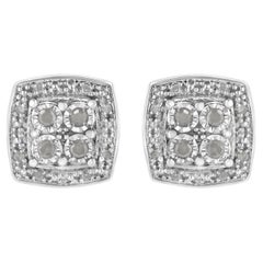Pendientes de plata de ley de 1/4 quilates con diamante de corte redondo y forma cuadrada Milgrain