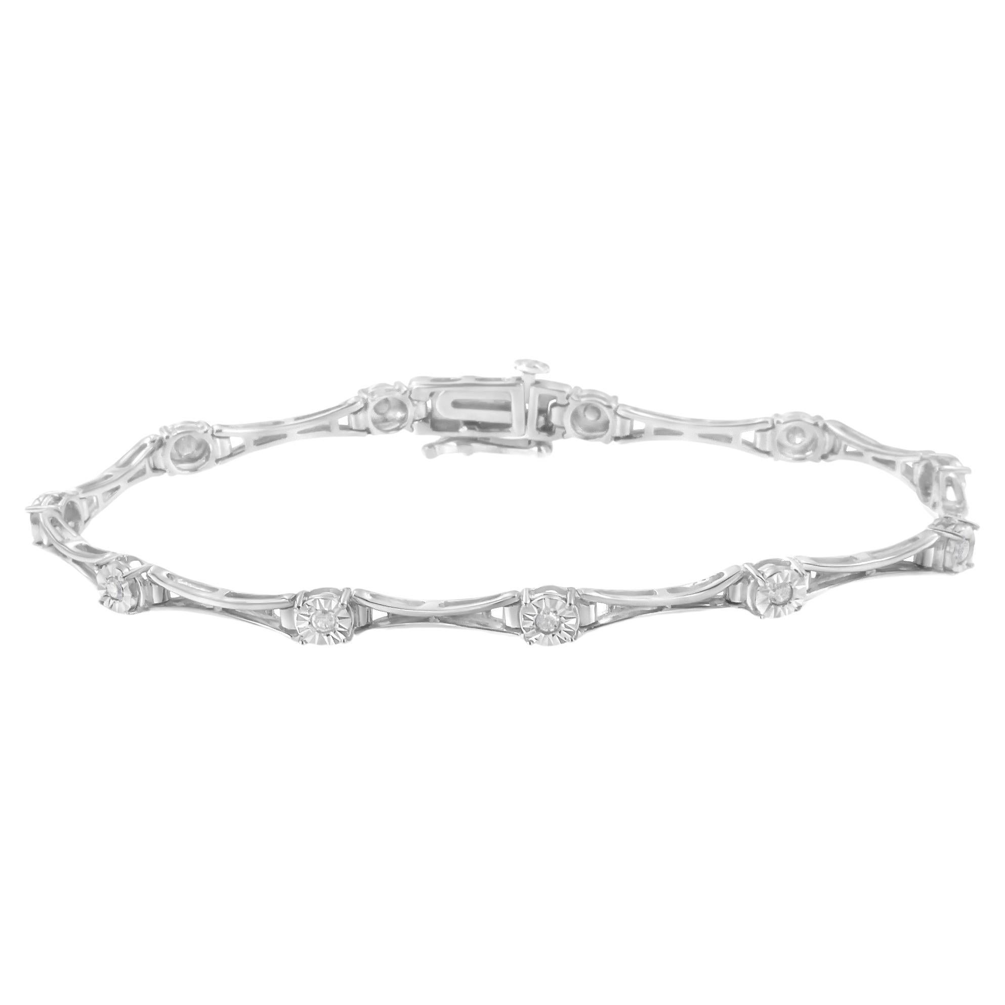 Sterling Silver 1/4 Ct Diamond Miracle-Set Flared-Bar Link-Style Tennis Bracelet For Sale