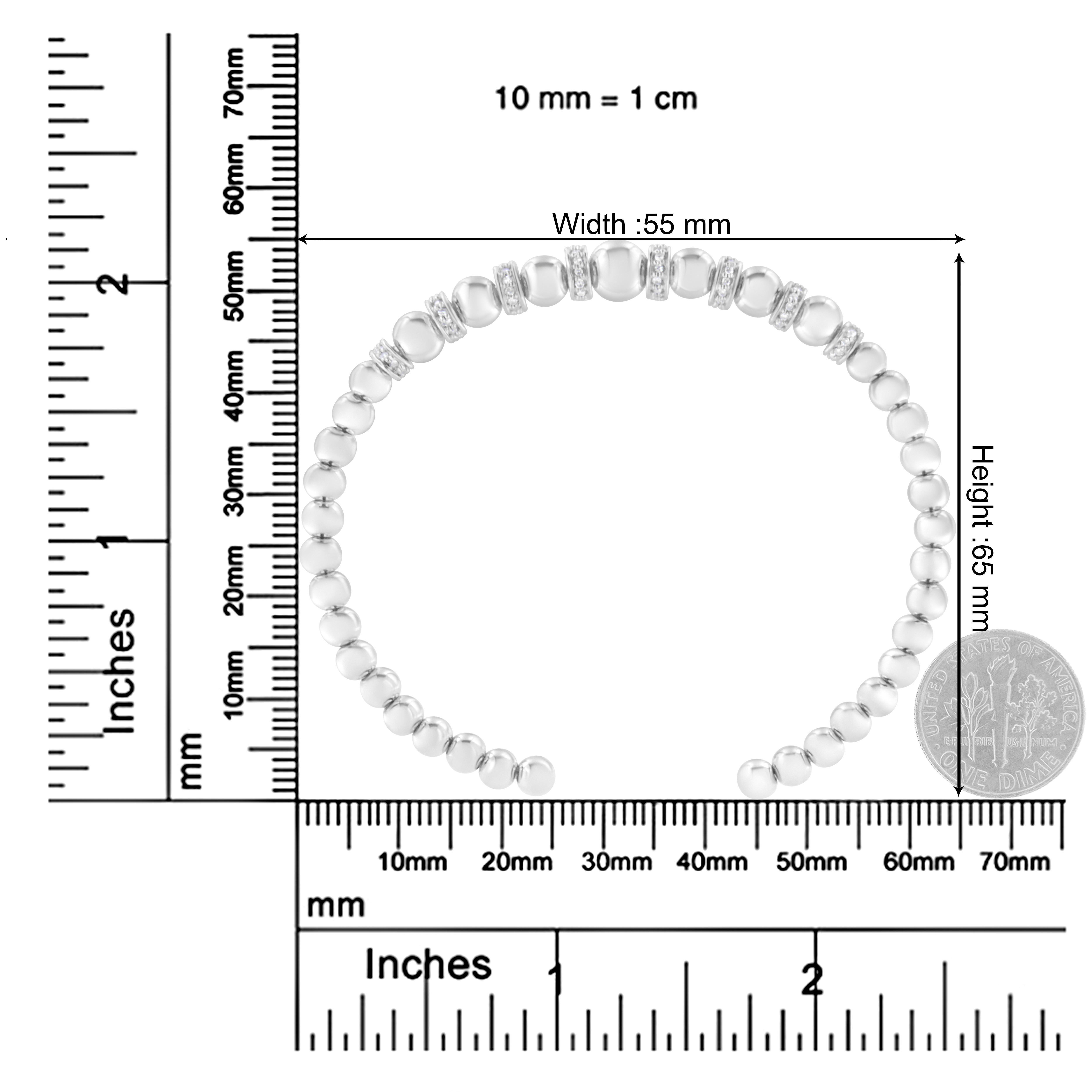 Round Cut Sterling Silver 1/4 Ct Diamond Rondelle Graduated Ball Bead Cuff Bangle Bracelet For Sale