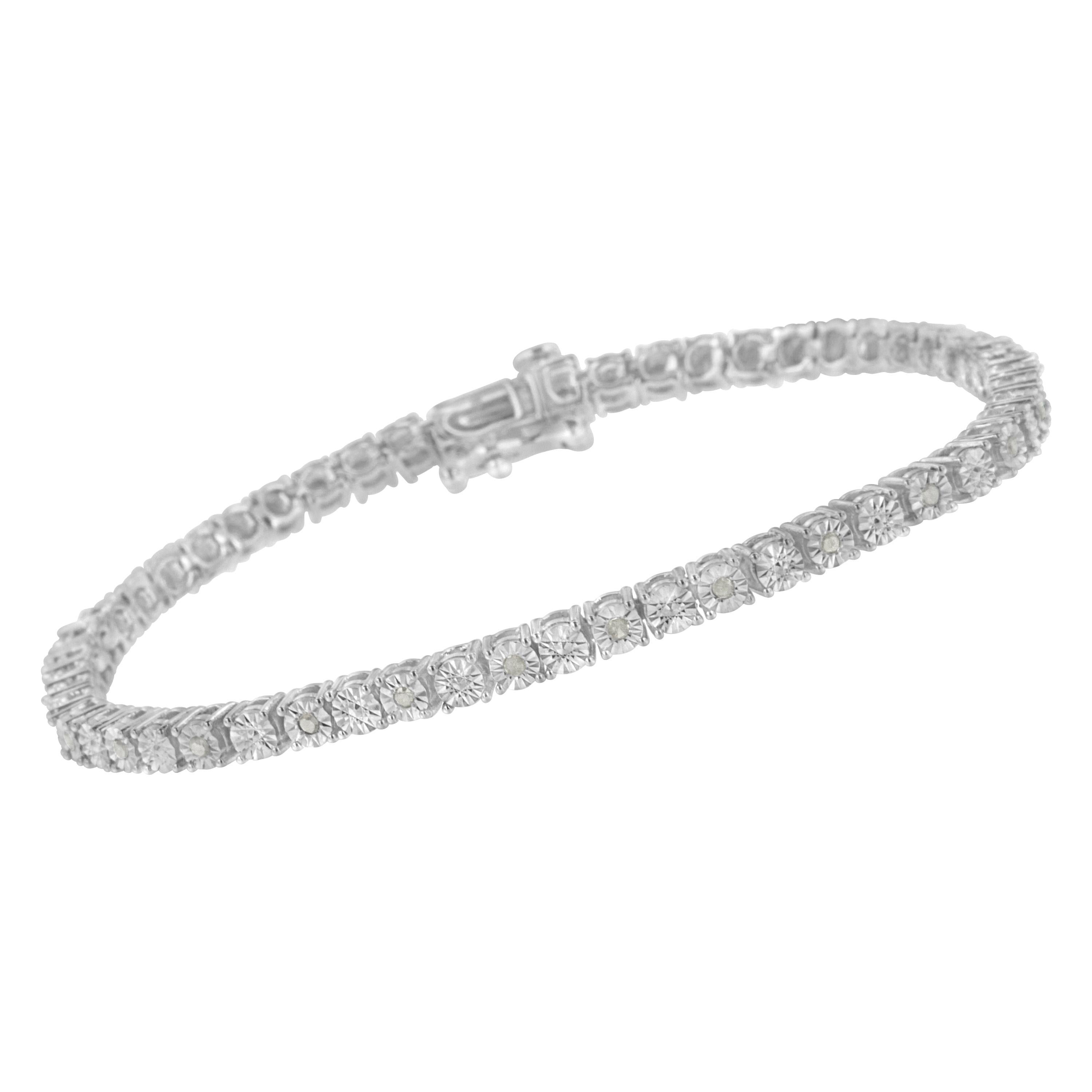 Contemporary .925 Sterling Silver 1/4 Cttw Diamond Illusion-Set Miracle Plate Tennis Bracelet