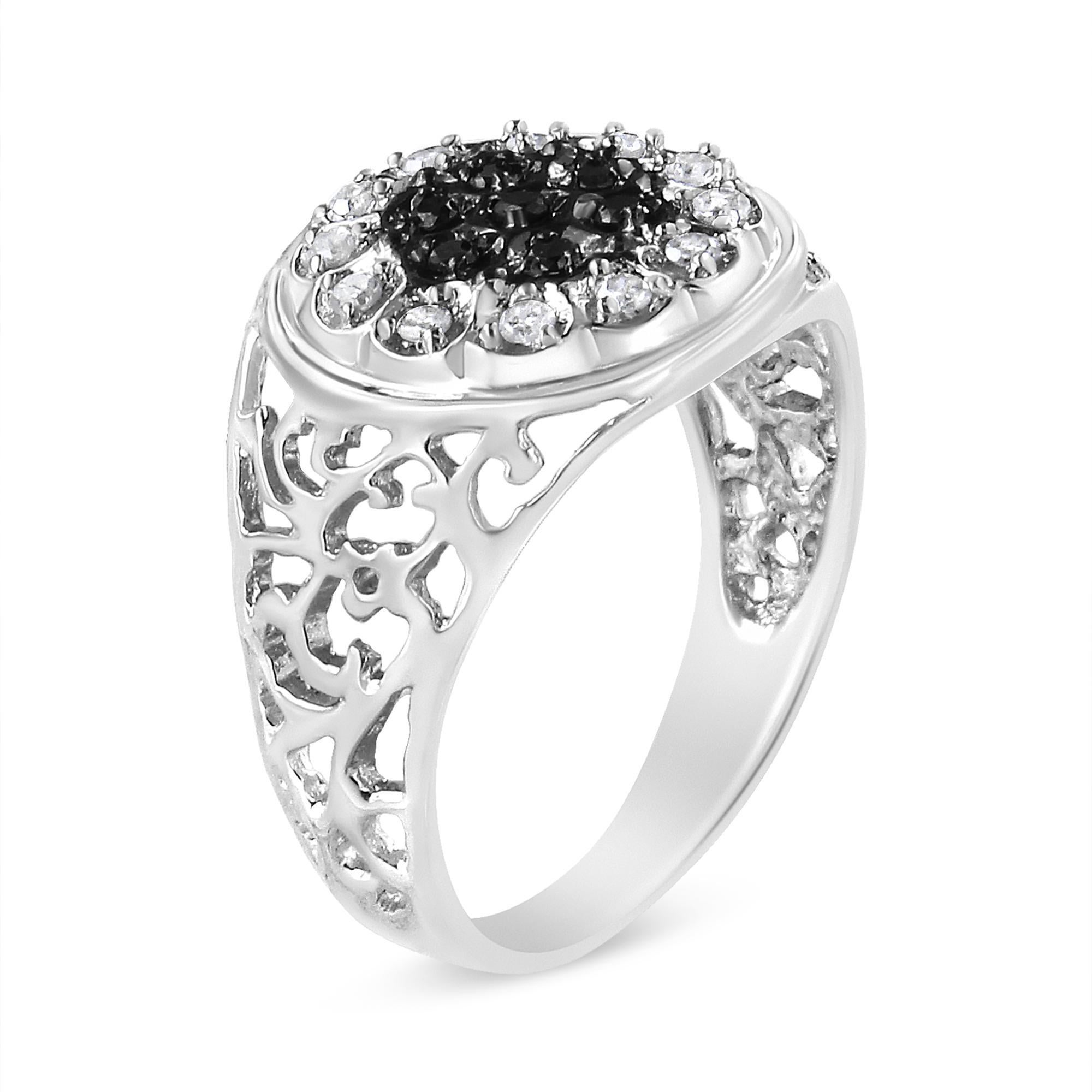 Sterling Silber 1/4 Ct Weiß und Schwarz behandelt Diamant Halo Cluster Ring für Männer (Moderne) im Angebot