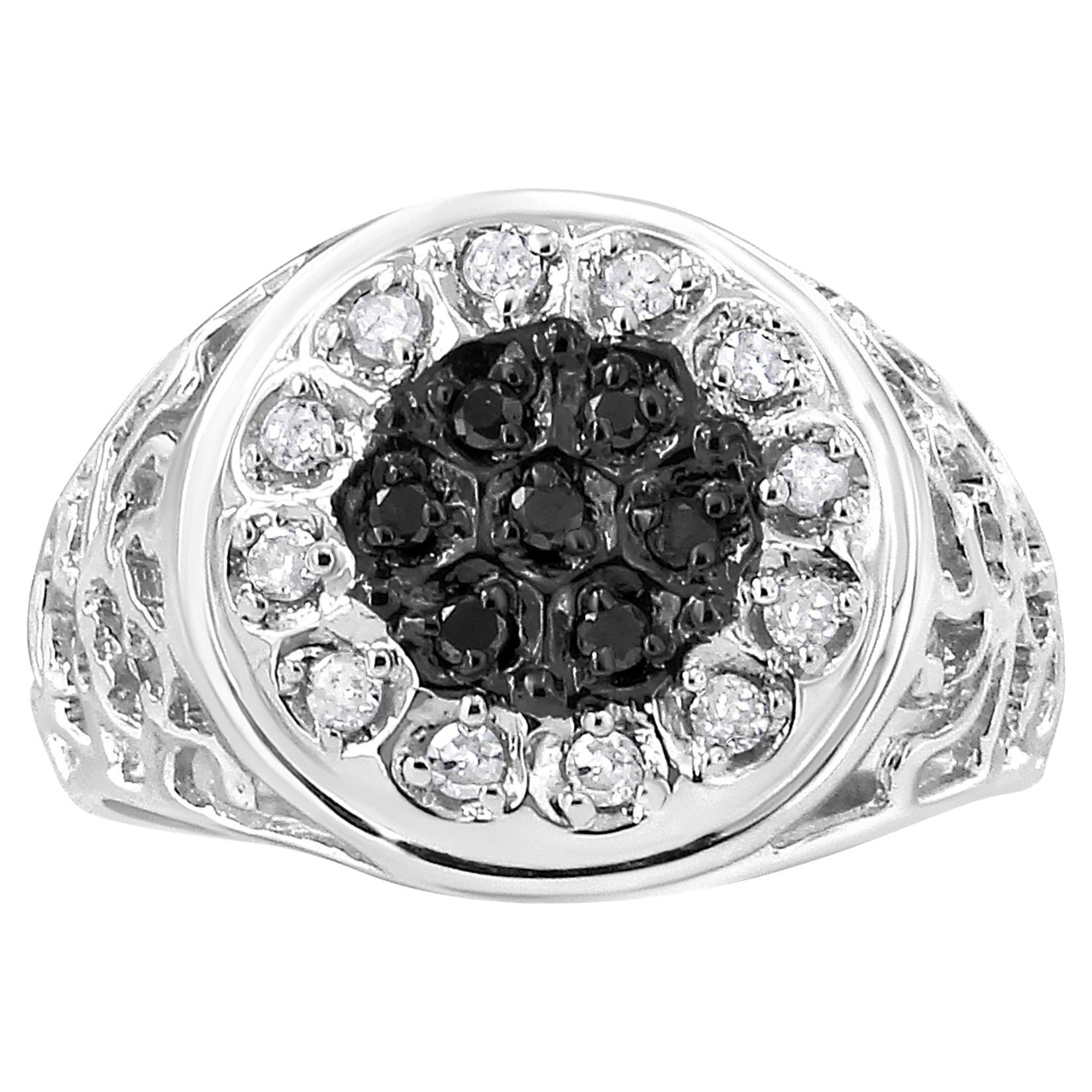 Sterling Silber 1/4 Ct Weiß und Schwarz behandelt Diamant Halo Cluster Ring für Männer