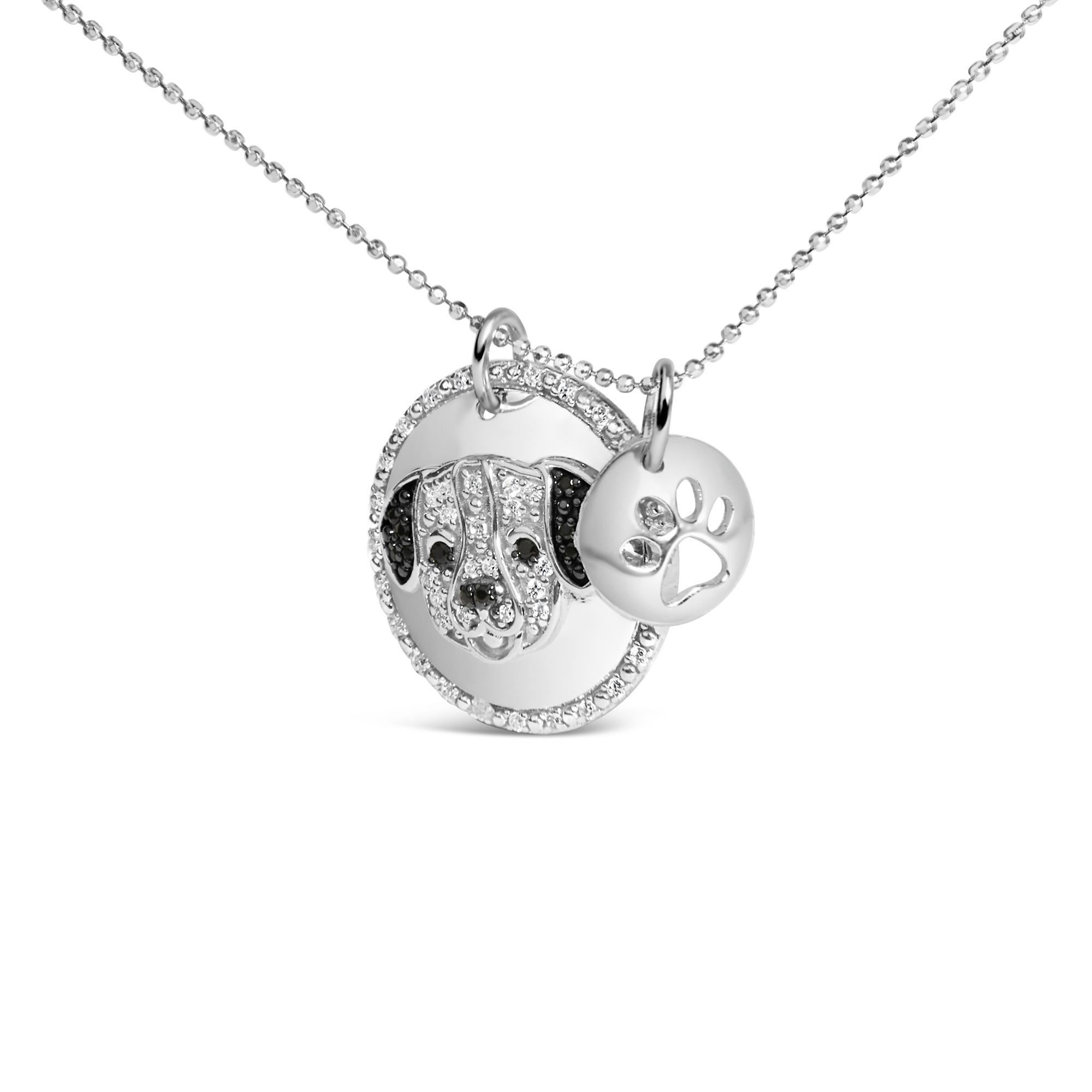 Moderno Collana con medaglione in argento sterling con diamanti bianchi e neri da 1/4 di carato di Pitbull in vendita