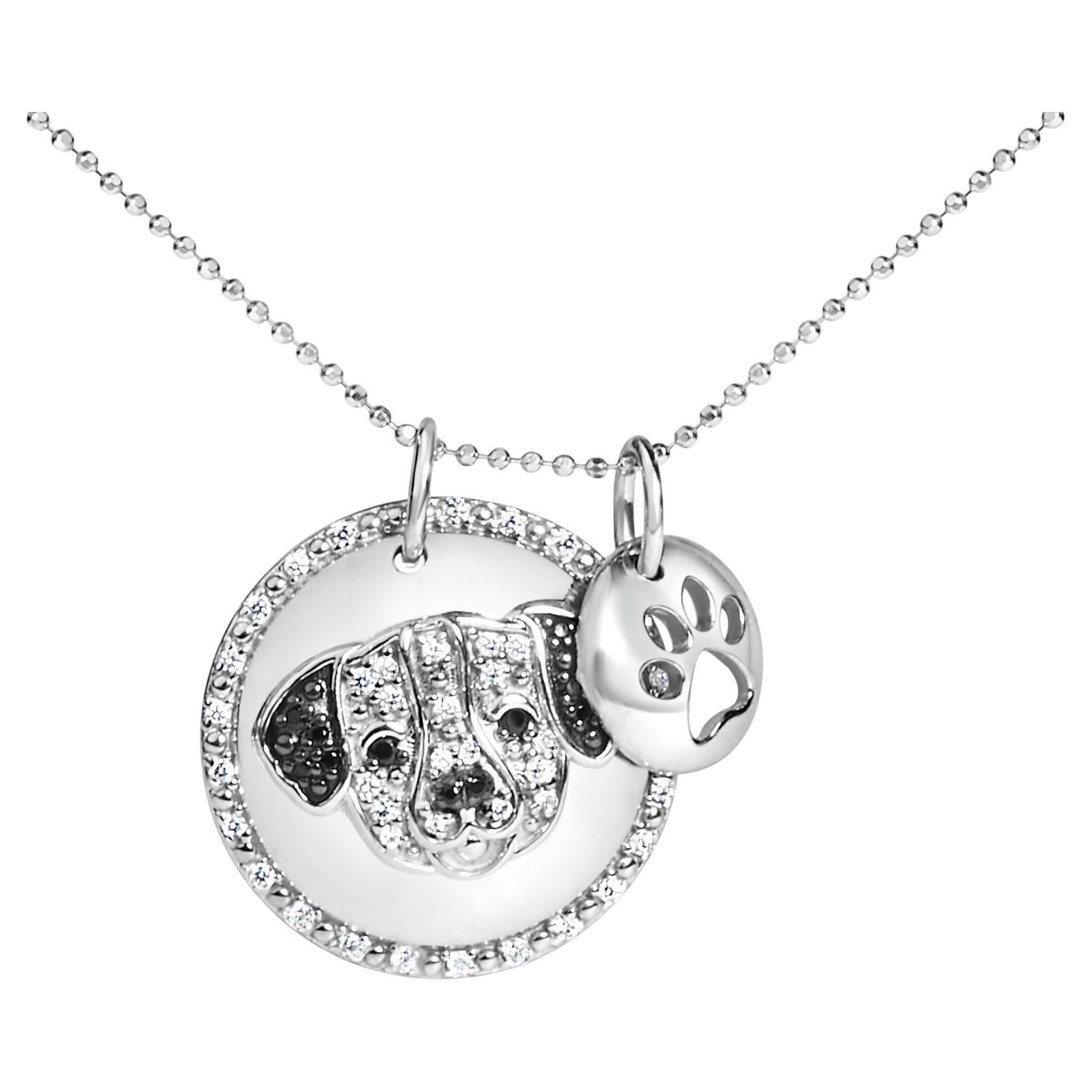 Collana con medaglione in argento sterling con diamanti bianchi e neri da 1/4 di carato di Pitbull