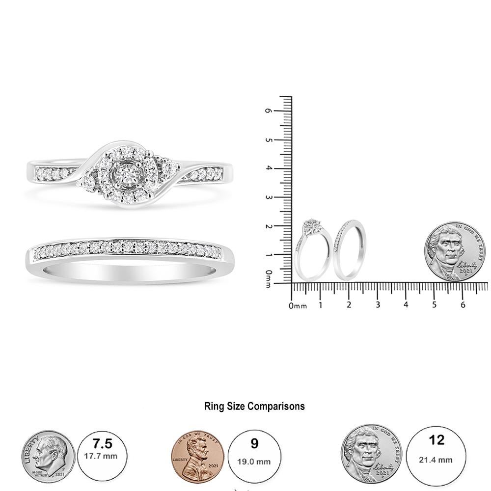 Bague de fiançailles et alliance en argent sterling avec halo et tourbillon de diamants de 1/4ct Neuf - En vente à New York, NY