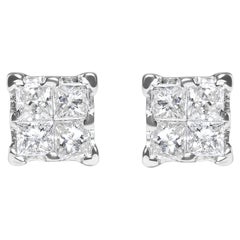 Clous d'oreilles en argent sterling composite de diamants princesses de 1/4 carat, sertis invisible