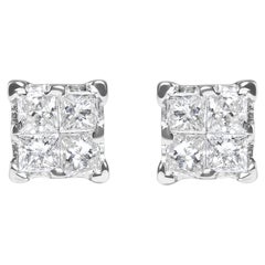 Sterling Silver 1/4ct Invisible Set Princess Diamond Composite Quad Stud Earring