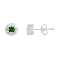 Sterling Silver 1/5 Carat Bezel Set Treated Green Diamond Petite Stud Earrings