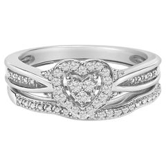 Set da sposa in argento sterling con diamanti per un totale di 1/5 carati e motivo a cuore