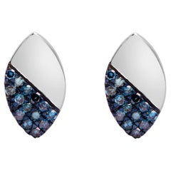 Sterling Silver 1/6 Cttw Blue Diamond and Mirror Polish Pear Shape Stud Earrings