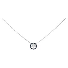 Sterling Silver 1/6 Cttw Blue Diamond Tree of Life and Circle Pendant Necklace