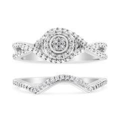 Sterling Silver 1/6 Cttw Diamond Composite Halo and Split Shank Bridal Set Ring
