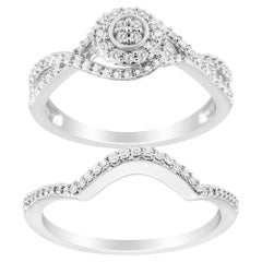 Sterling Silver 1/6 Cttw Diamond Composite Halo and Split Shank Bridal Set Ring