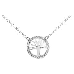 Collana con ciondolo in argento sterling con albero della vita e cerchio da 1/6 ctw di diamante da 18 pollici