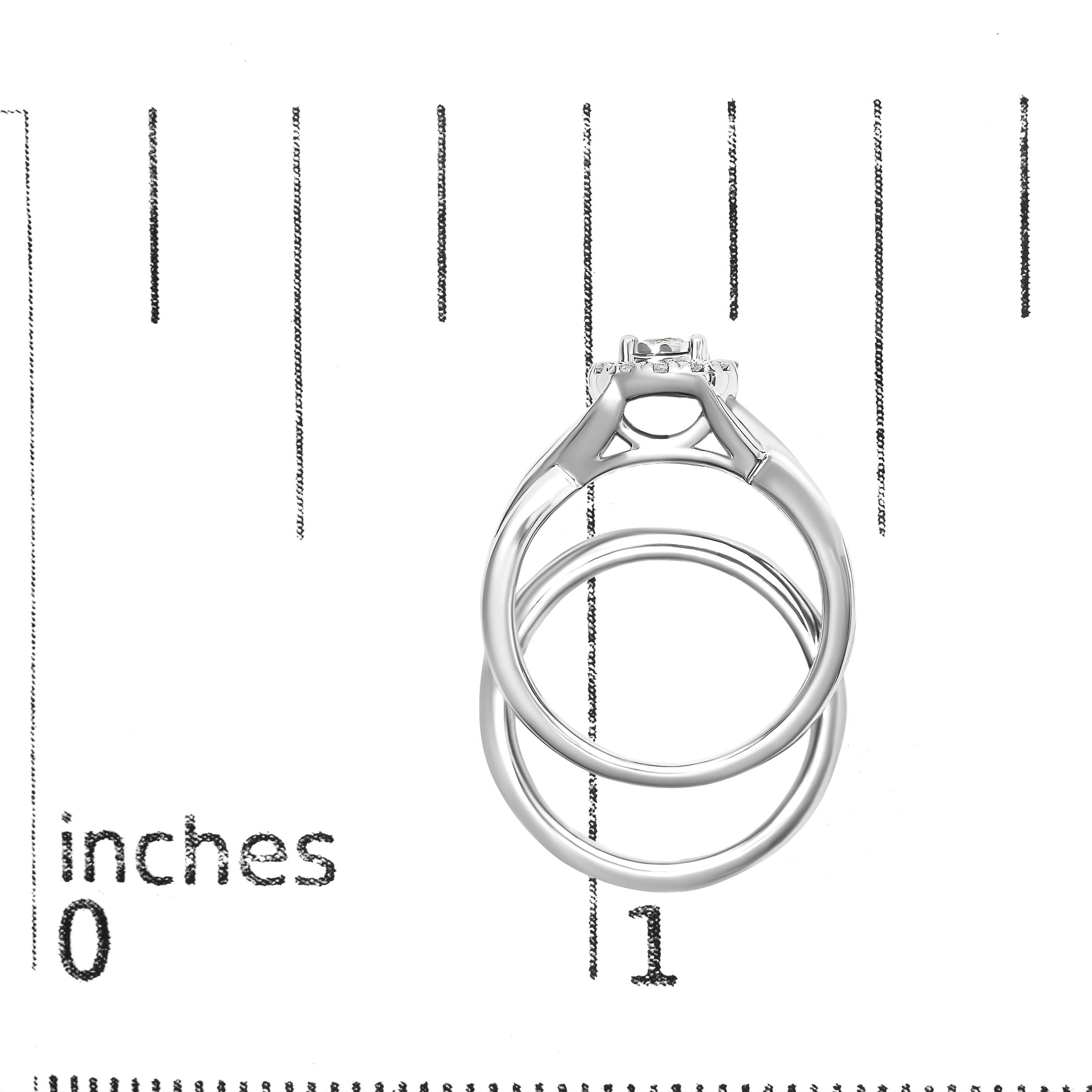 Bague de fiançailles et alliance en argent sterling 1/7 Ct Diamond Halo Bypass Pour femmes en vente