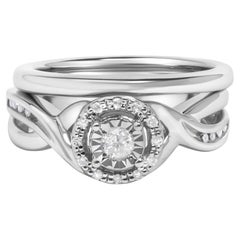 Bague de fiançailles et alliance en argent sterling 1/7 Ct Diamond Halo Bypass