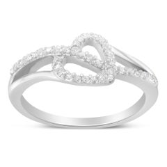 Sterling Silver 1/8 Ct Diamond Open Heart Leaf Curvy Bypass Accent Promise Ring