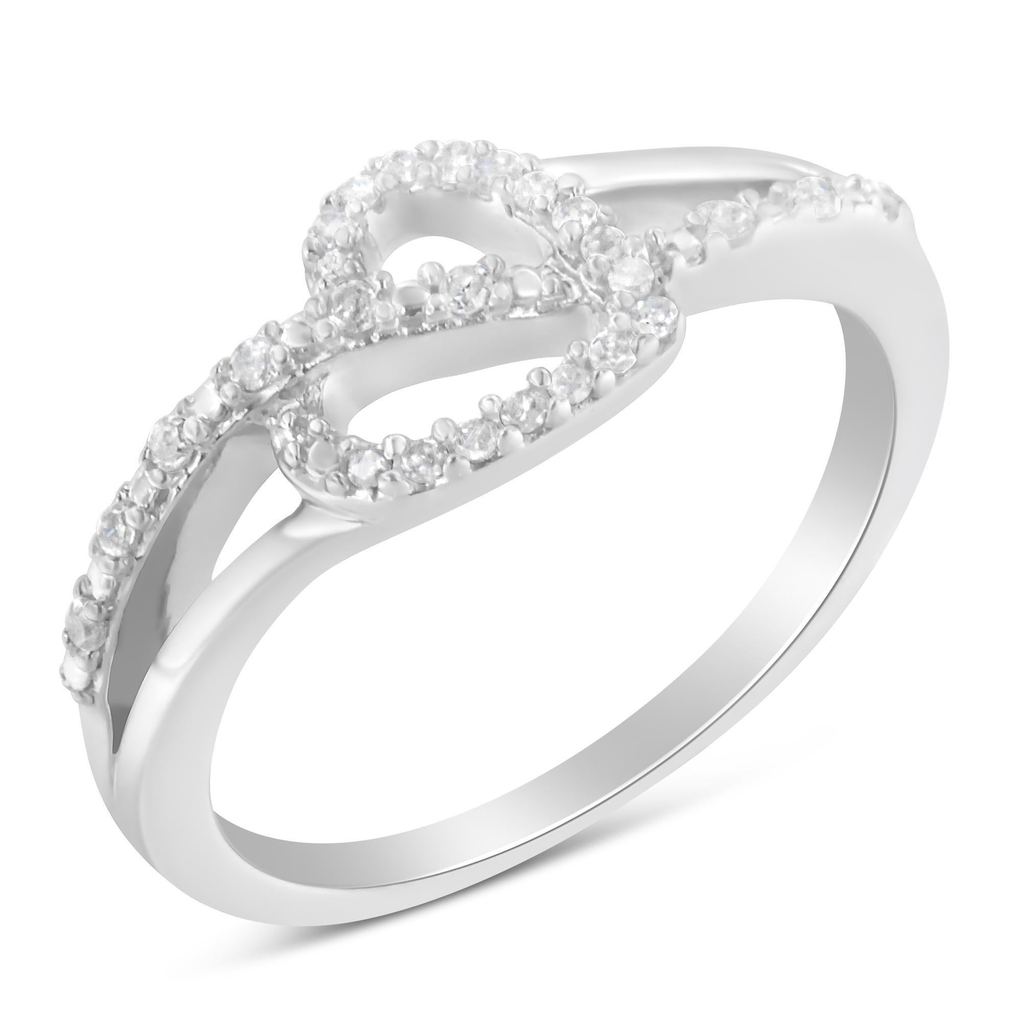 Sterling Silber 1/8 Ct Diamant offenes Herz Blatt kurvenreich Bypass Akzent Versprechen Ring (Rundschliff) im Angebot