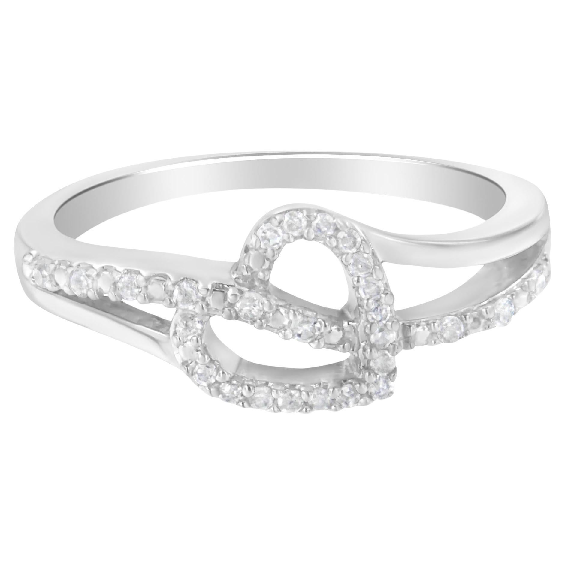 Sterling Silber 1/8 Ct Diamant offenes Herz Blatt kurvenreich Bypass Akzent Versprechen Ring