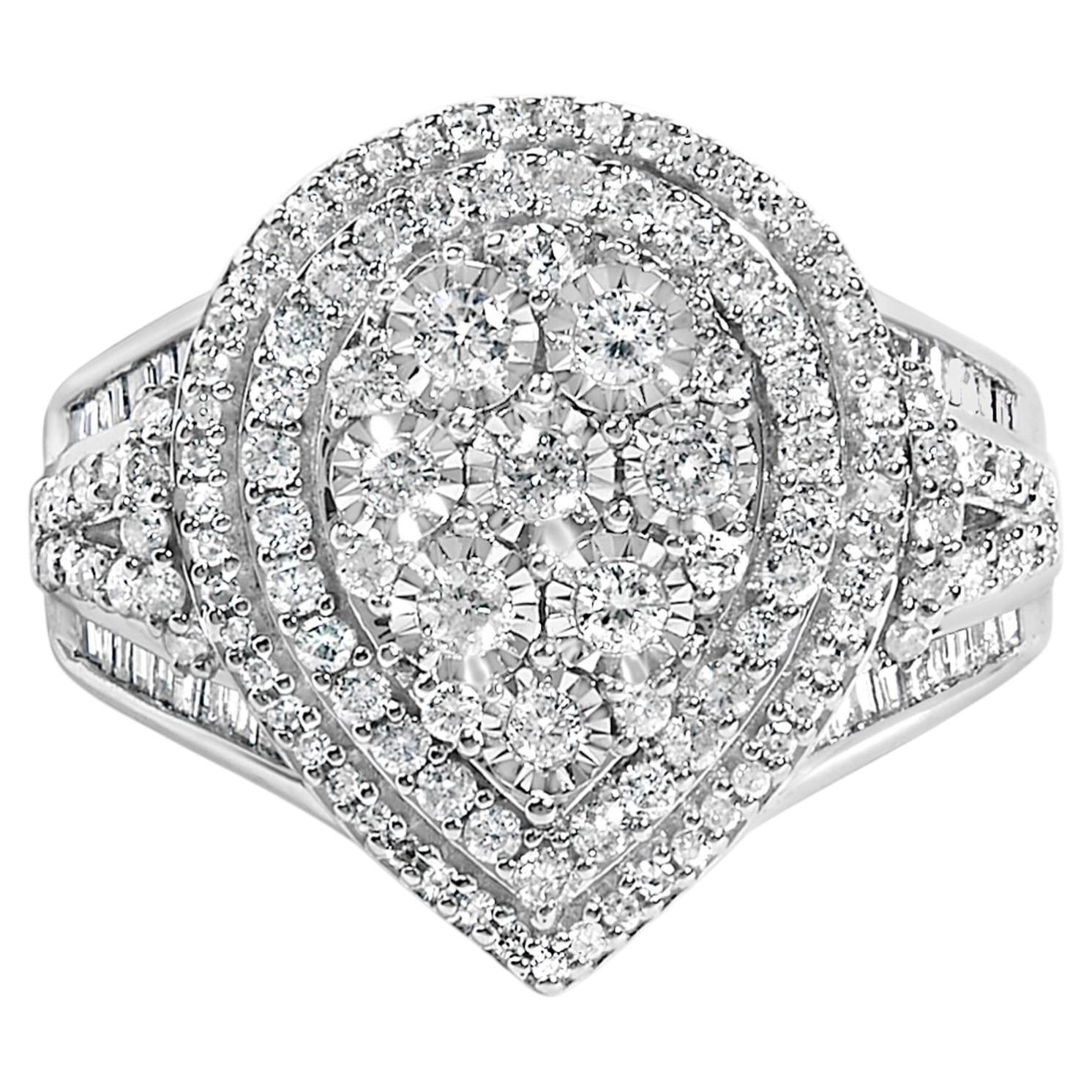 Sterling Silver 1 Cttw Diamond Pear-Shaped Triple Halo Cluster Ring