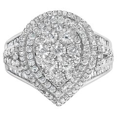 Sterling Silver 1 Cttw Diamond Pear-Shaped Triple Halo Cluster Ring