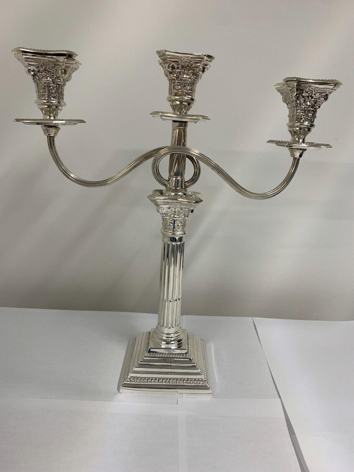 Sterling Silver 1 or 3 Branch Corinthian Candelabra by Taite & Sons, 1958 For Sale 7