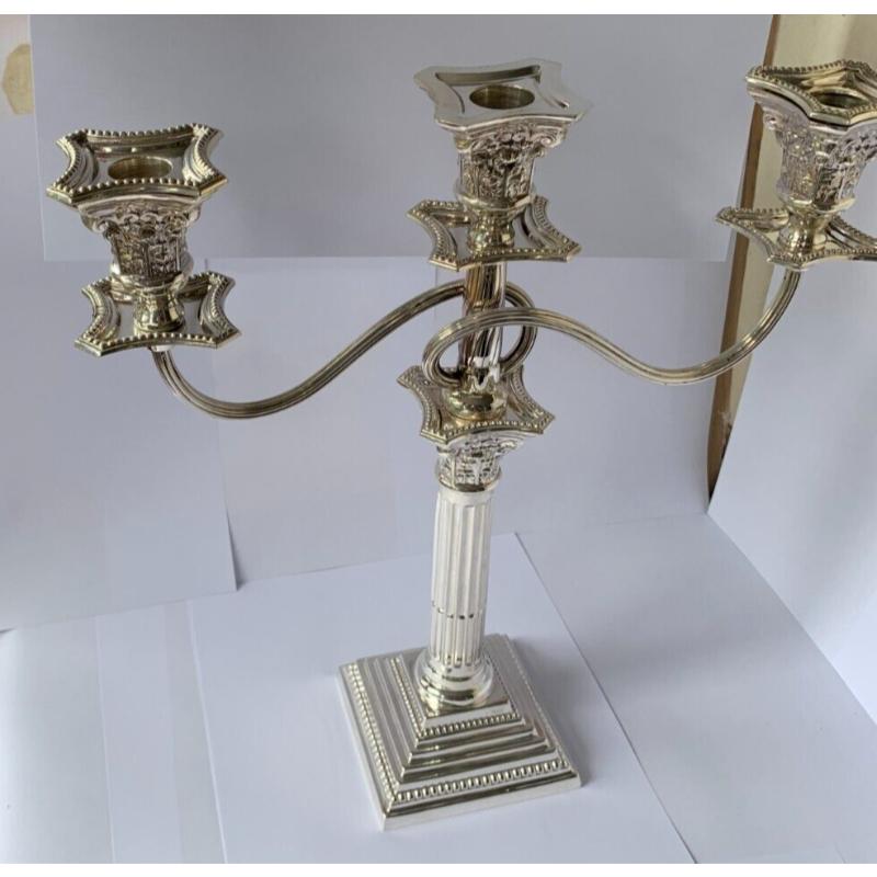 Sterling Silver 1 or 3 Branch Corinthian Candelabra by Taite & Sons, 1958 For Sale 2
