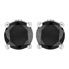 Sterling Silver 1.0 Carat Black Diamond Screw-Back 4-Prong Classic Stud Earrings