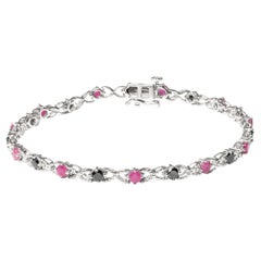 Used Sterling Silver 1.0 Carat Black Diamond with Lab Created Pink Ruby Link Bracelet