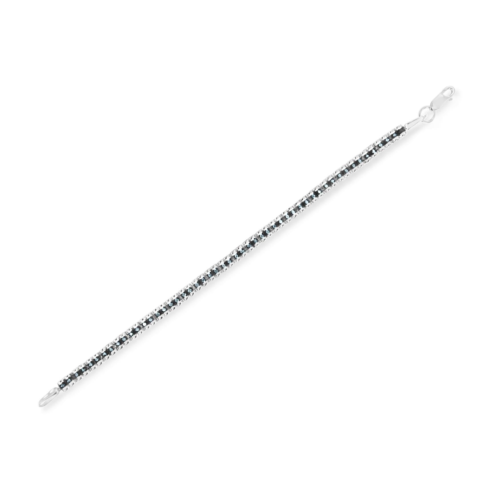 Tennisarmband aus Sterlingsilber 1,0 Karat farbig behandelter Doppelglieder-Diamant (Rundschliff) im Angebot