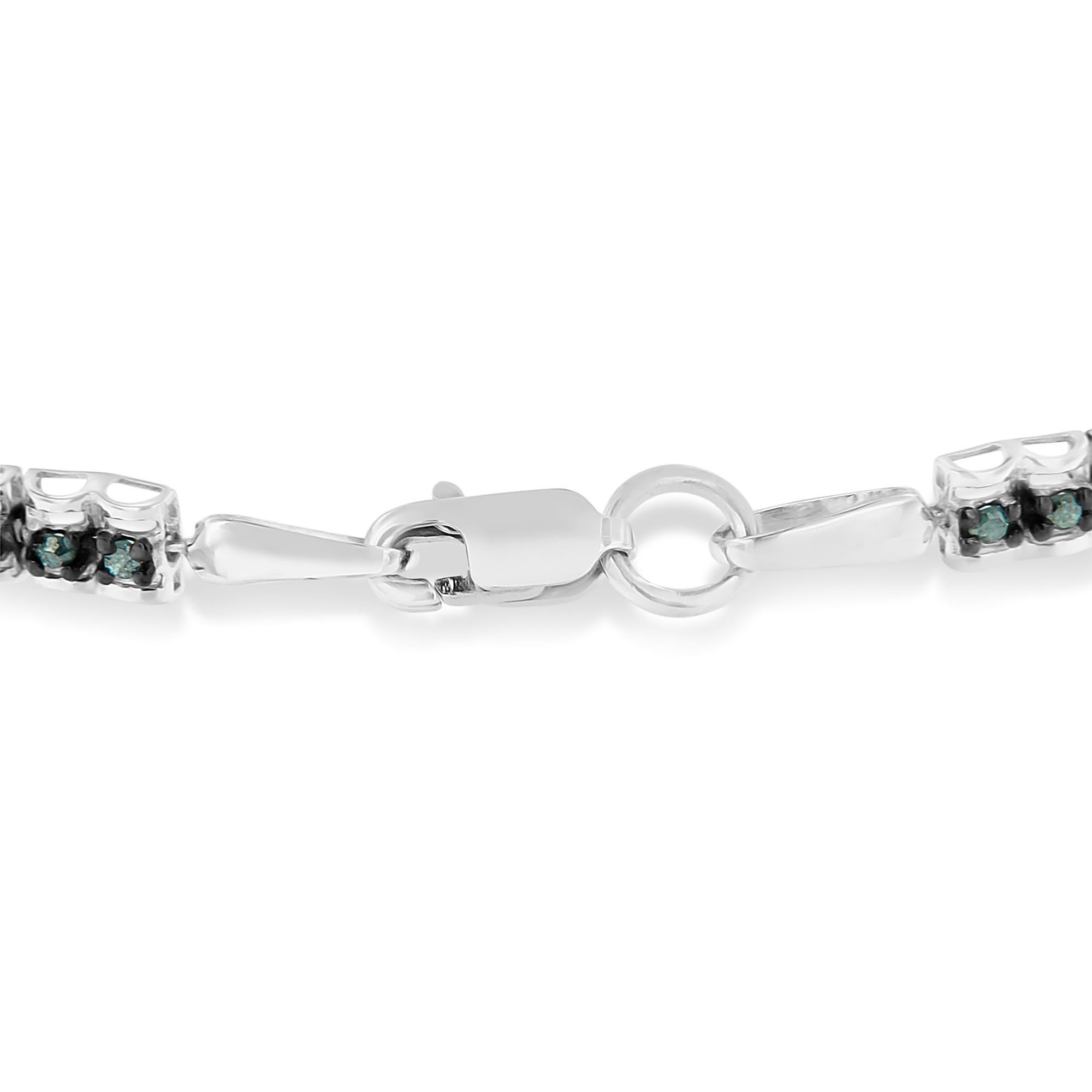 Round Cut Sterling Silver 1.0 Carat Color Treated Double-Link Diamond Tennis Bracelet For Sale