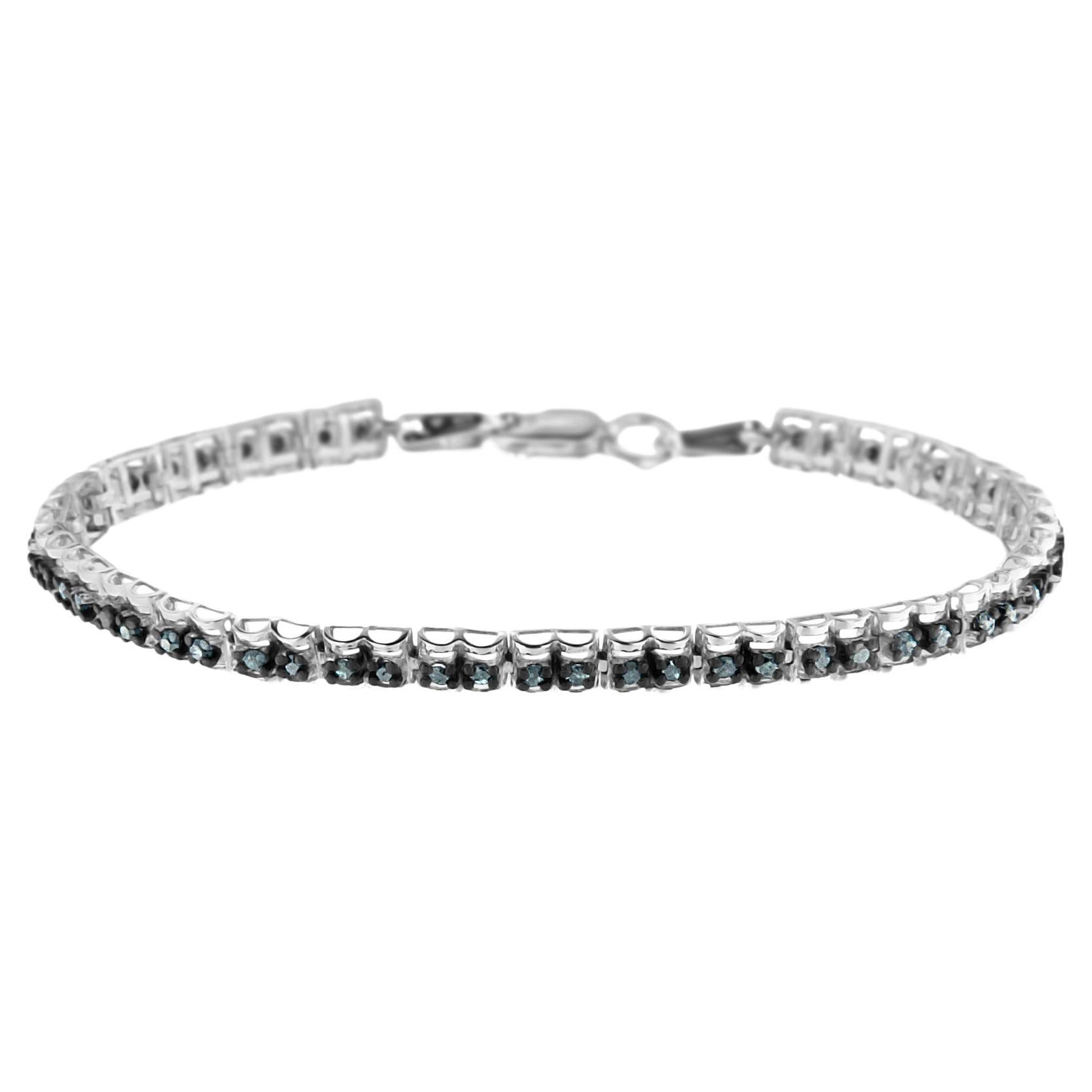 Sterling Silver 1.0 Carat Color Treated Double-Link Diamond Tennis Bracelet  For Sale at 1stDibs