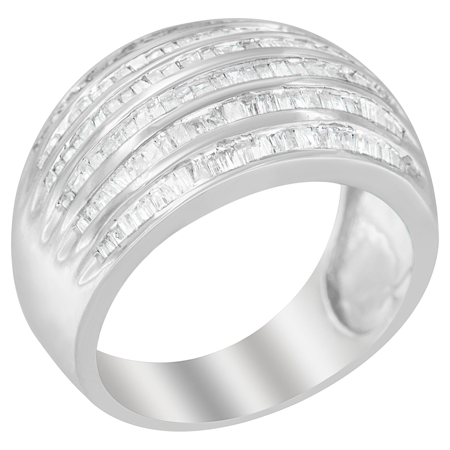Sterling Silver 1.0 Carat Multi-Row Baguette Diamond Band Cocktail Ring