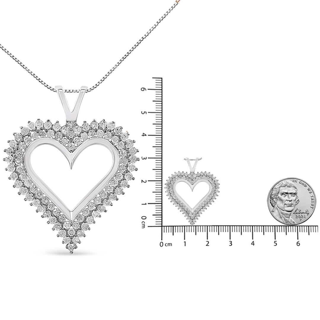 Round Cut Sterling Silver 1.0 Carat Real Diamond Heart Pendant Necklace For Sale