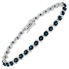 Sterling Silver 1.0 Carat Treated Blue Rose Cut Diamond Spiral Link Bracelet