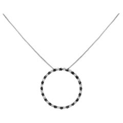 Sterling Silver 1.0 Ct Black and White Diamond Open Hoop Circle Pendant Necklace