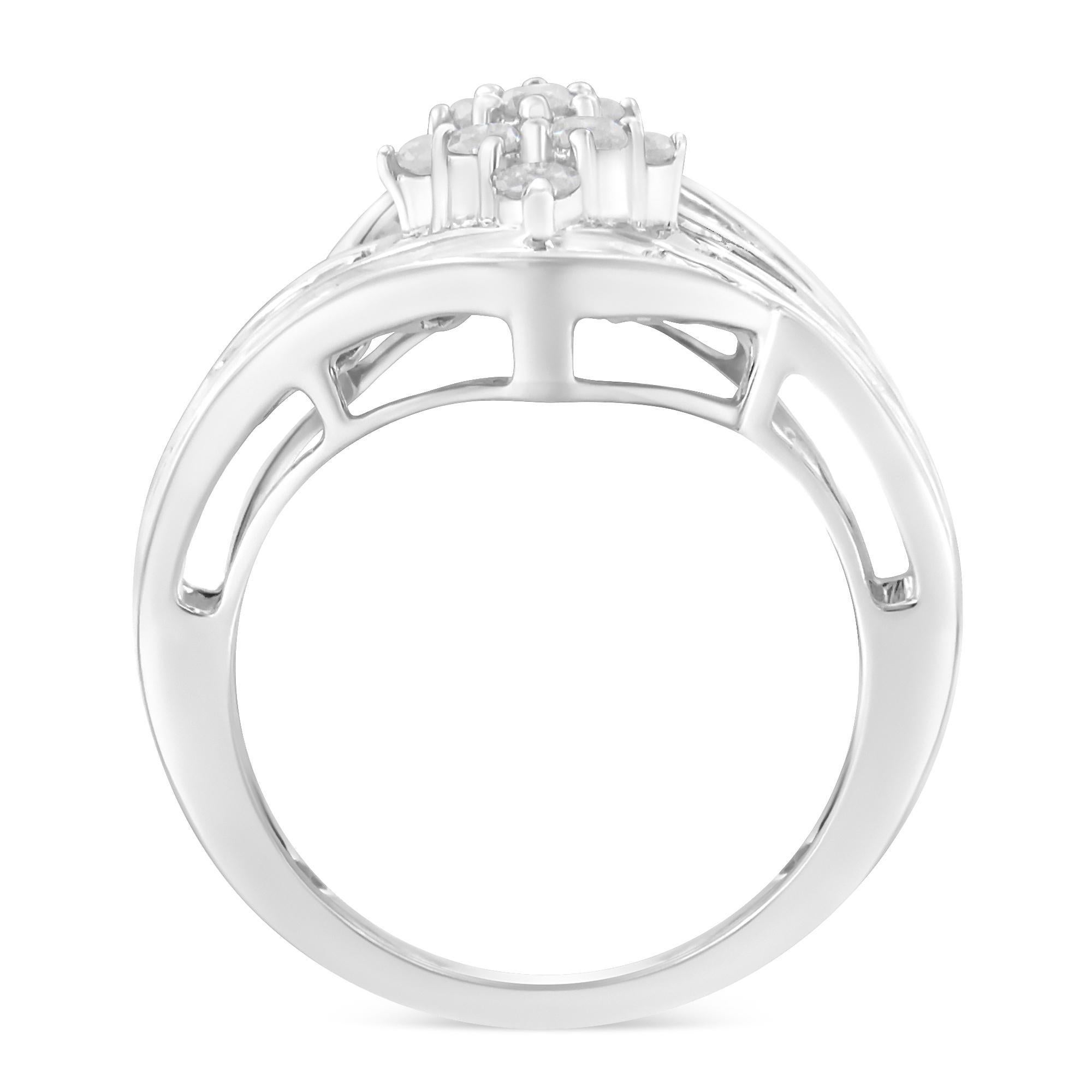 Anillo de compromiso o cóctel de plata de ley con diamantes de 1,0 qt  2
