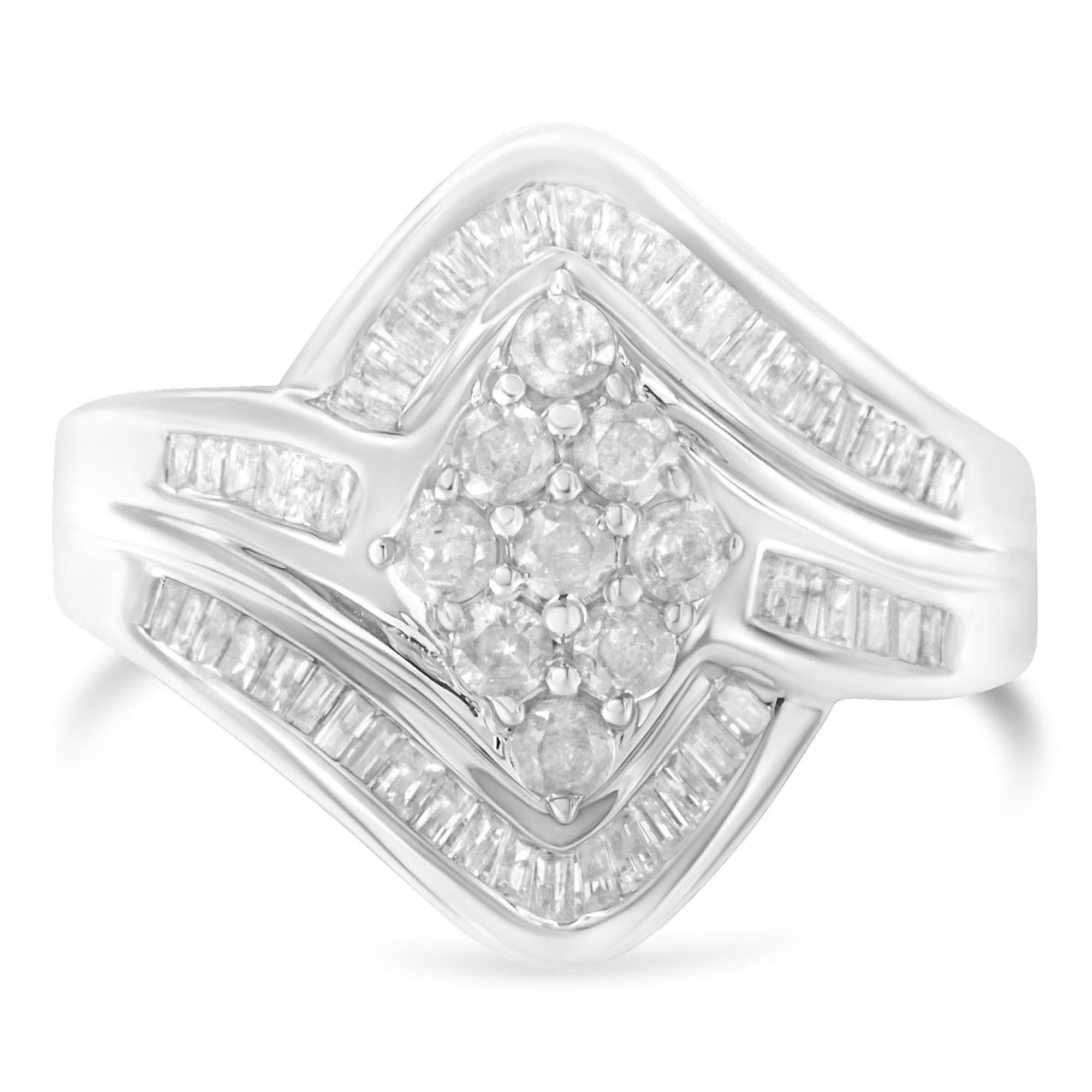 Anillo de compromiso o cóctel de plata de ley con diamantes de 1,0 qt  3