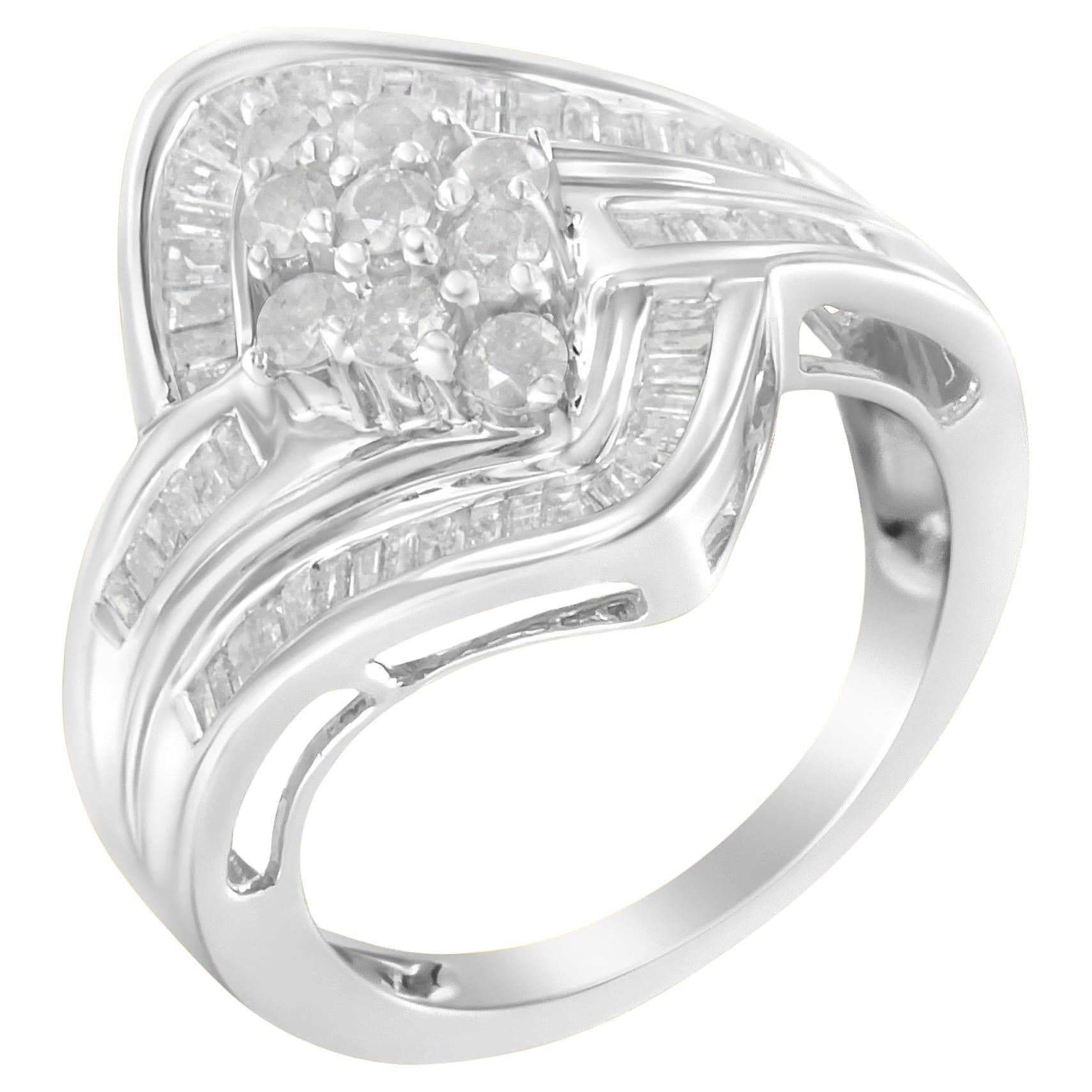Anillo de compromiso o cóctel de plata de ley con diamantes de 1,0 qt