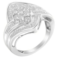 Anillo de compromiso o cóctel de plata de ley con diamantes de 1,0 qt