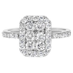 Sterling Silver 1.0 Cttw Diamond Cluster with Halo Cathedral Style Cocktail Ring