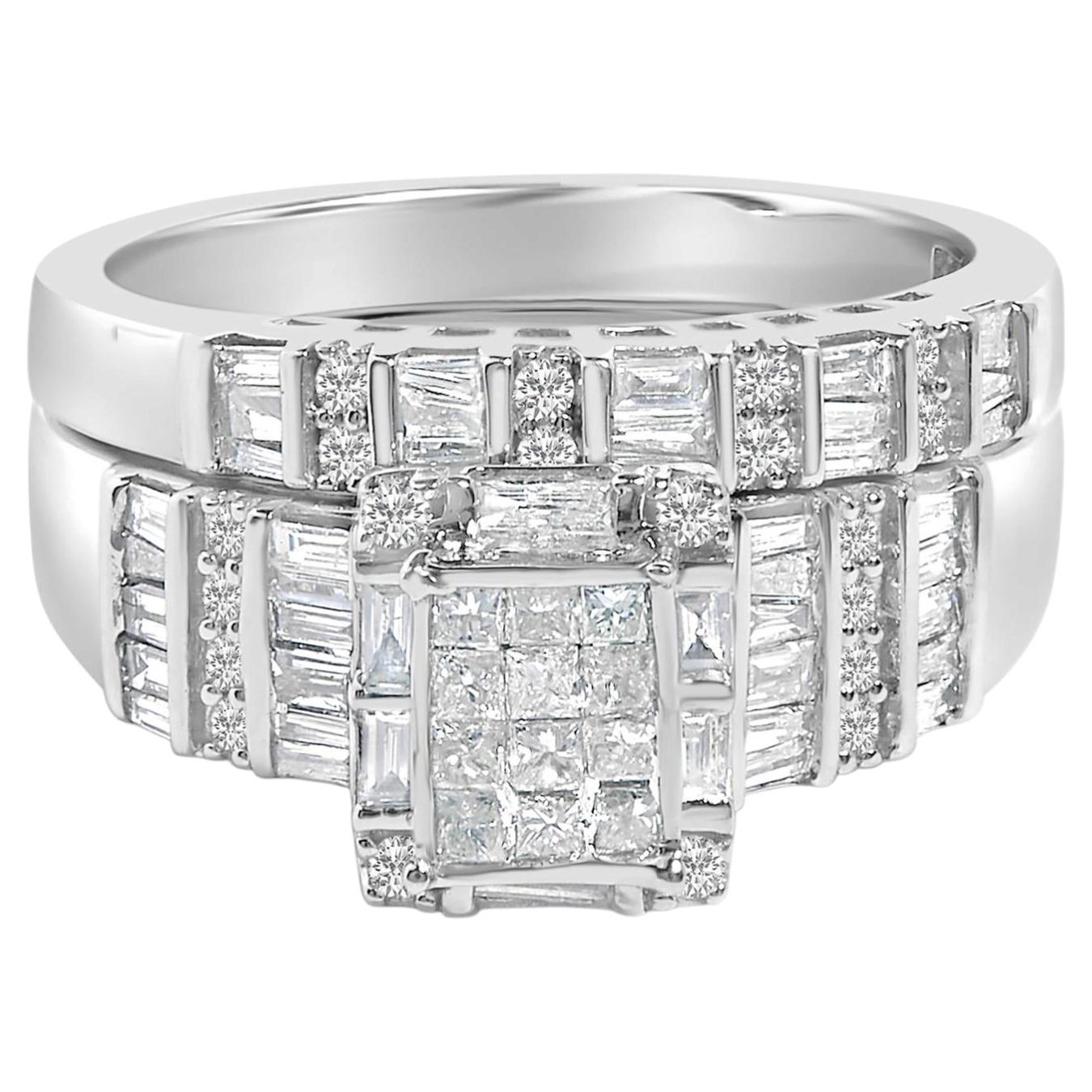 Sterling Silver 1.0 Cttw Diamond Composite Head Bridal Engagement Ring Set