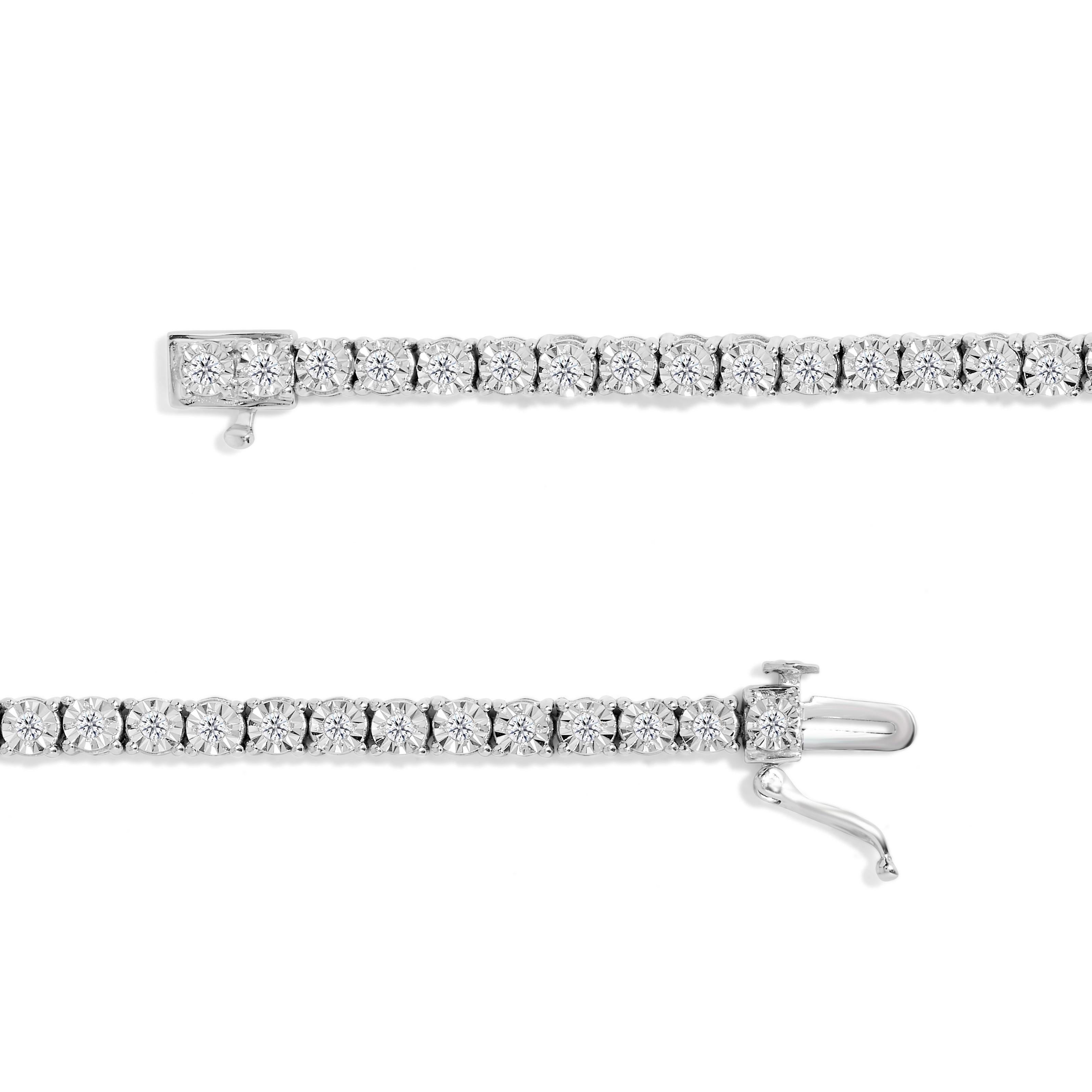 Modern Sterling Silver 1.0 Cttw Miracle-Set Diamond Round Faceted Bezel Tennis Bracelet For Sale